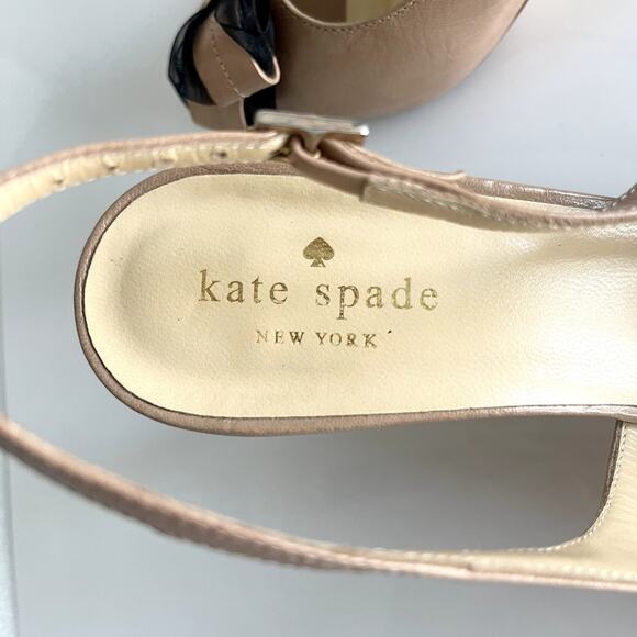 Kate Spade Billow Bow Heels Sz 6-1/2 Beige Nude Slingback Peep Toe Sandals Shoes - Picture 6 of 9